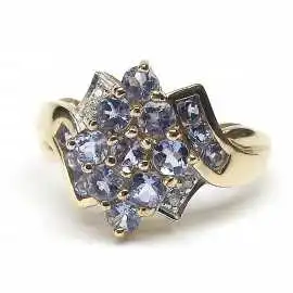 14 kt zlatý prsten s tanzanitem a brilianty