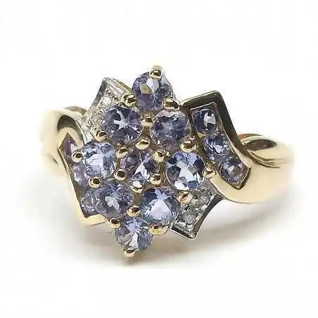 14 kt zlatý prsten s tanzanitem a brilianty