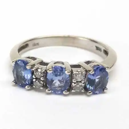 14 kt zlatý prsten s tanzanity a brilianty
