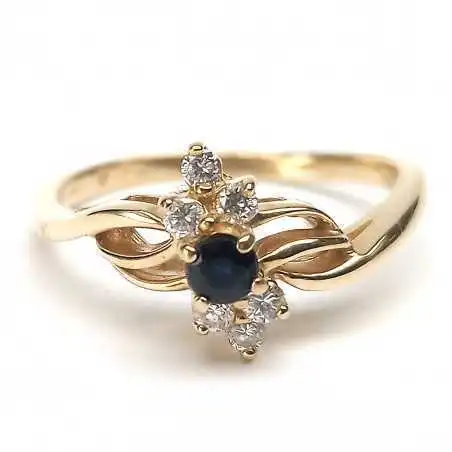 14 kt zlatý prsten se safírem a brilianty