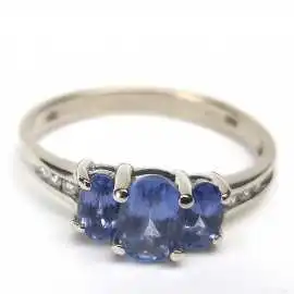 14 kt zlatý prsten s tanzanity a brilianty
