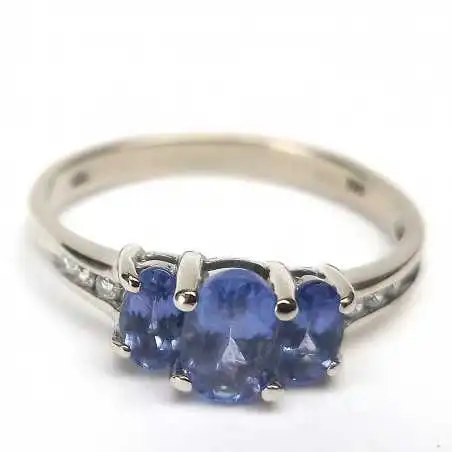 14 kt zlatý prsten s tanzanity a brilianty