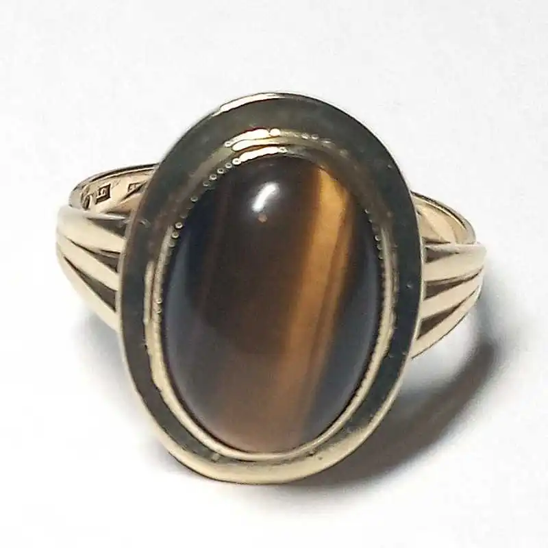 14 kt zlatý prsten s tygřím okem