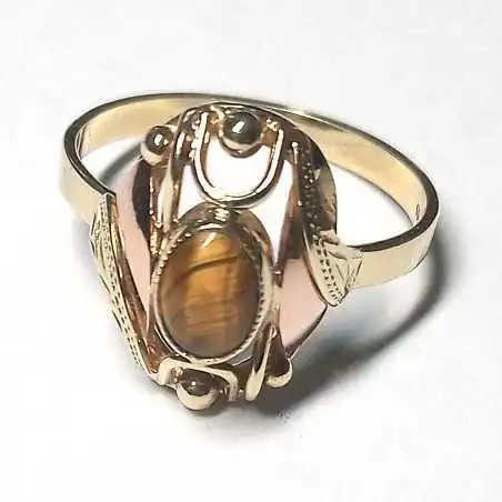 14 kt zlatý prsten s tygřím okem