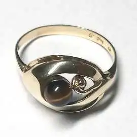 14 kt zlatý prsten s tygřím okem