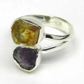 Stříbrný prsten s citrínem a ametystem
