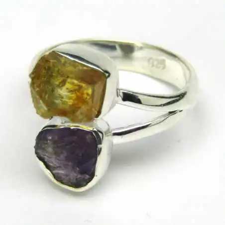 Stříbrný prsten s citrínem a ametystem