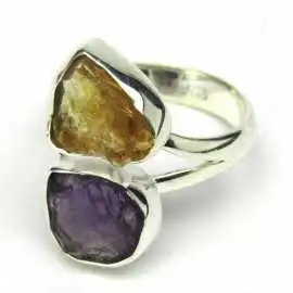 Stříbrný prsten s citrínem a ametystem