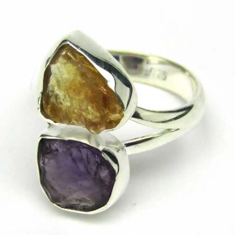 Stříbrný prsten s citrínem a ametystem