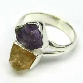Stříbrný prsten s citrínem a ametystem
