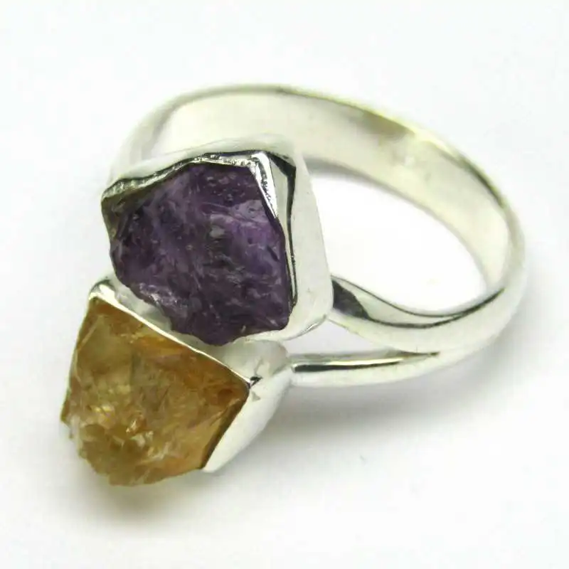 Stříbrný prsten s citrínem a ametystem