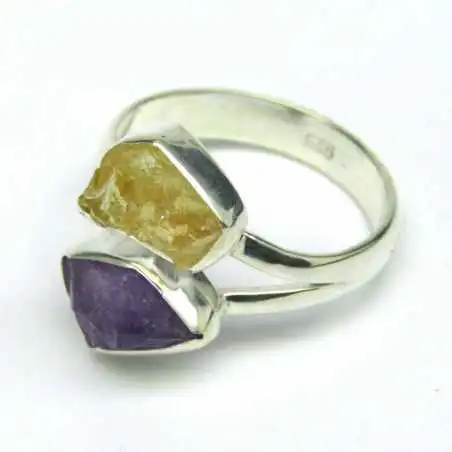 Stříbrný prsten s citrínem a ametystem
