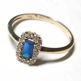 14 kt zlatý prsten se spinelem a brilianty