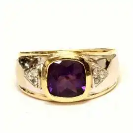 14 kt zlatý prsten s ametystem a brilianty