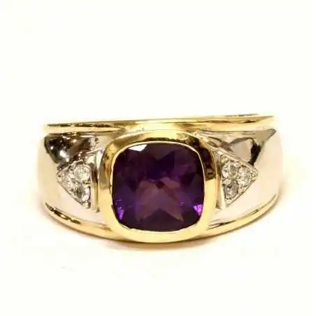 14 kt zlatý prsten s ametystem a brilianty