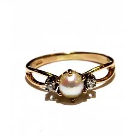 14 kt zlatý prsten s perlou a brilianty
