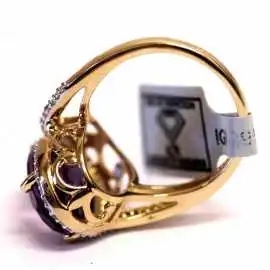 14 kt zlatý prsten s ametystem a brilianty s certifikátem IGI