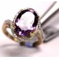 14 kt zlatý prsten s ametystem a brilianty s certifikátem IGI