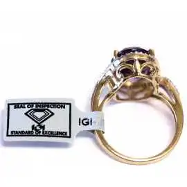 14 kt zlatý prsten s ametystem a brilianty s certifikátem IGI