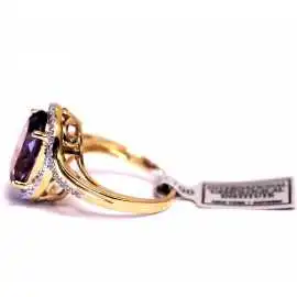 14 kt zlatý prsten s ametystem a brilianty s certifikátem IGI