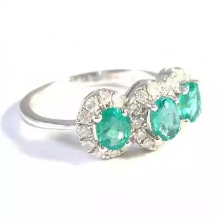 18 kt zlatý prsten se smaragdy a brilianty