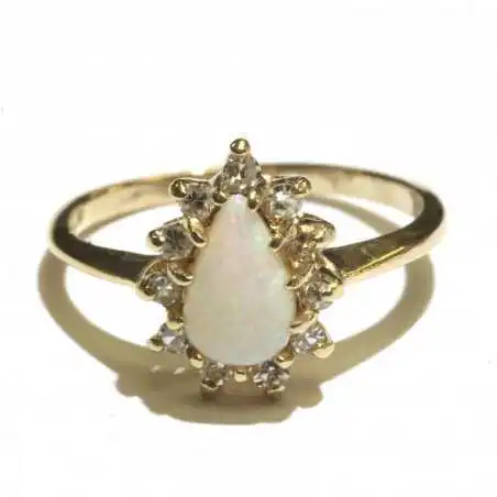 14 kt zlatý prsten s opálem a brilianty 0.20 kt