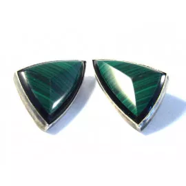 Starožitné stříbrné naušnice s malachitem