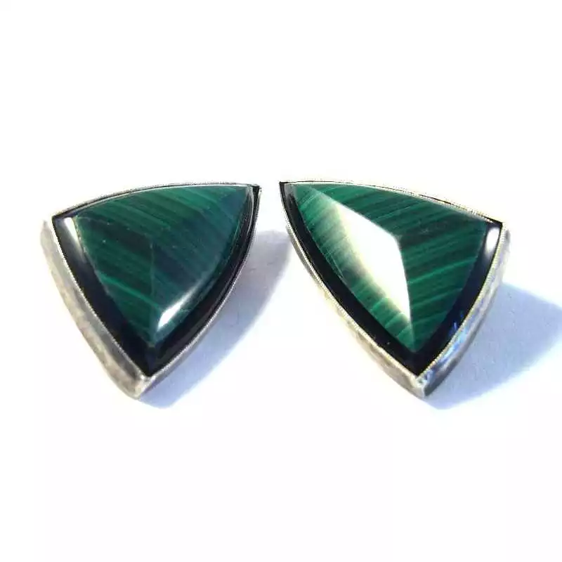 Starožitné stříbrné naušnice s malachitem