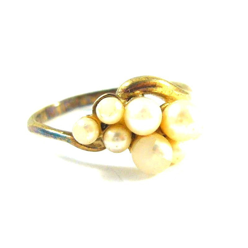 Stříbrný pozlacený prsten s mořskými perlami